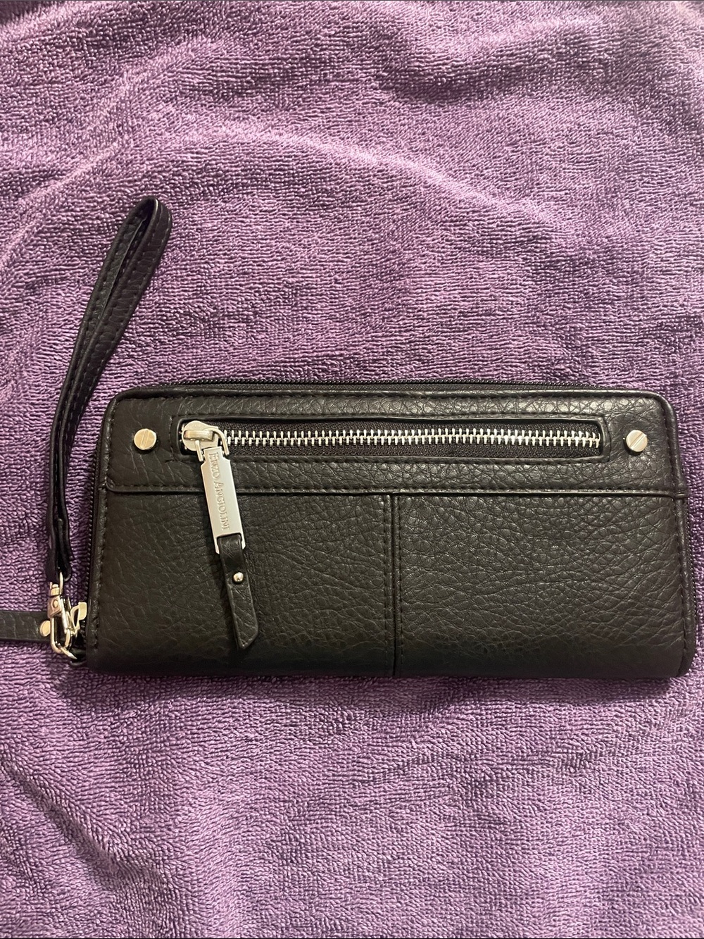 Enzo Angiolini Black Leather Wristlet Clutch